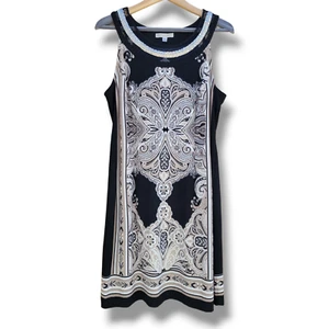 Sandra Darren Women's Sleeveless Printed Jersey sleeveless Necklace Dress - 10P - Picture 1 of 9