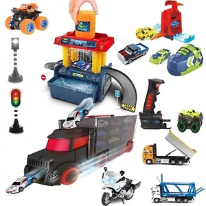 Vehicle Playset for Kids with Cars Trucks Motorbike Launchers Garage Accessories - Picture 1 of 39