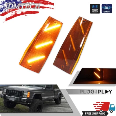 Juego de marcadores laterales LED ámbar para 84-96 Jeep Cherokee 86-92 Comanche 84-90 Wagoneer Foto 1 de 4