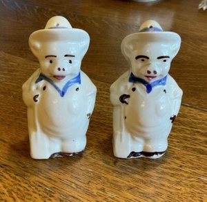 1940er Jahre SHAWNEE Keramik SMILEY BÄUERSCHWEIN Salz & Pfeffer Shaker 3-3/8" - Bild 1 von 5
