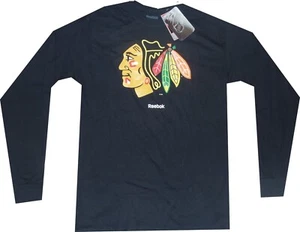 Chicago Blackhawks Reebok Long Sleeve Primary Logo BLACK Shirt MENS Clearance! - Picture 1 of 3