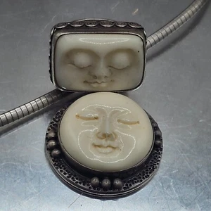 Vintage Sterlingsilber glücklich lächelnd Sonne Gesicht Anhänger Halskette & Ring Set Italien - Bild 1 von 11