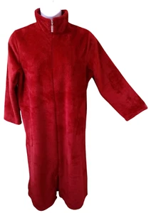 Noire Jasmine Rose Sz. XL Women Full Zip Plush Velour Waffle Print Robe Red EUC - Picture 1 of 16