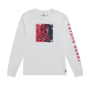 Psycho Bunny Men's White Coniston Graphic Crew-Neck Long Sleeve T-Shirt - Picture 1 of 3