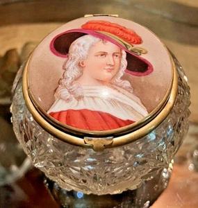 Antik brillant geschnittenes Glasglas Klappbar Porzellan Porträt Gentleman groß LESEN - Bild 1 von 18