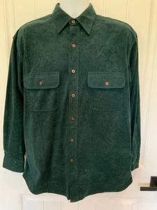 KNIGHTSBRIDGE Mens Size Medium Green Suede Long Sleeve Pockets Collared Shirt - Picture 1 of 4