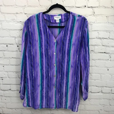 Top Alfred Dunner para mujer grande púrpura seda manga larga abotonada ligero 18 Foto 1 de 4