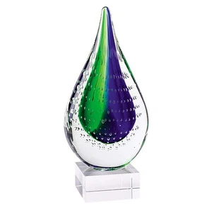 11" Mouth Blown Teardrop Centerpiece On Crystal Base - Picture 1 of 5