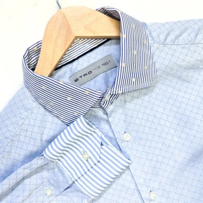 ETRO Milano Shirt Mens Size 43 Blue Long Sleeve Button Up Italy Made Designer - Image 1 of 4