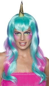 Multi Colour Unicorn Wig Fairy Tale Animal Magical Fancy Dress Accessory Adult - Picture 1 of 4