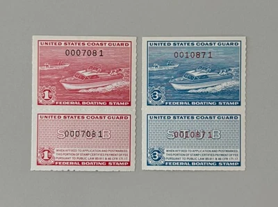 US Coast Guard Federal Boating Stamps - RVB1 $1 & RVB2 $3 - Image 1 of 2