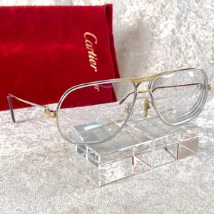 Vintage Cartier Eyeglasses Tank Silver Frame 62-12-140 with Carry Pouch - Picture 1 of 20