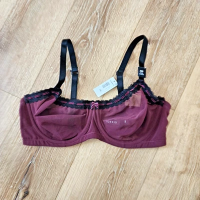 Sujetador Balconette Torrid Curve Talla 38d Malla de Vino Sin Forro Con Aros Foto 1 de 4