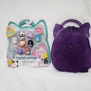 NEW Squishmallows Squishalongs 1 & Plastic Purple Carrying Cat Storage Container - Picture 1 of 12