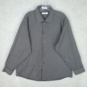 Calvin Klein Shirt Mens 18 2xl 34 35 Black White Striped Button Up Long Sleeve - Picture 1 of 5