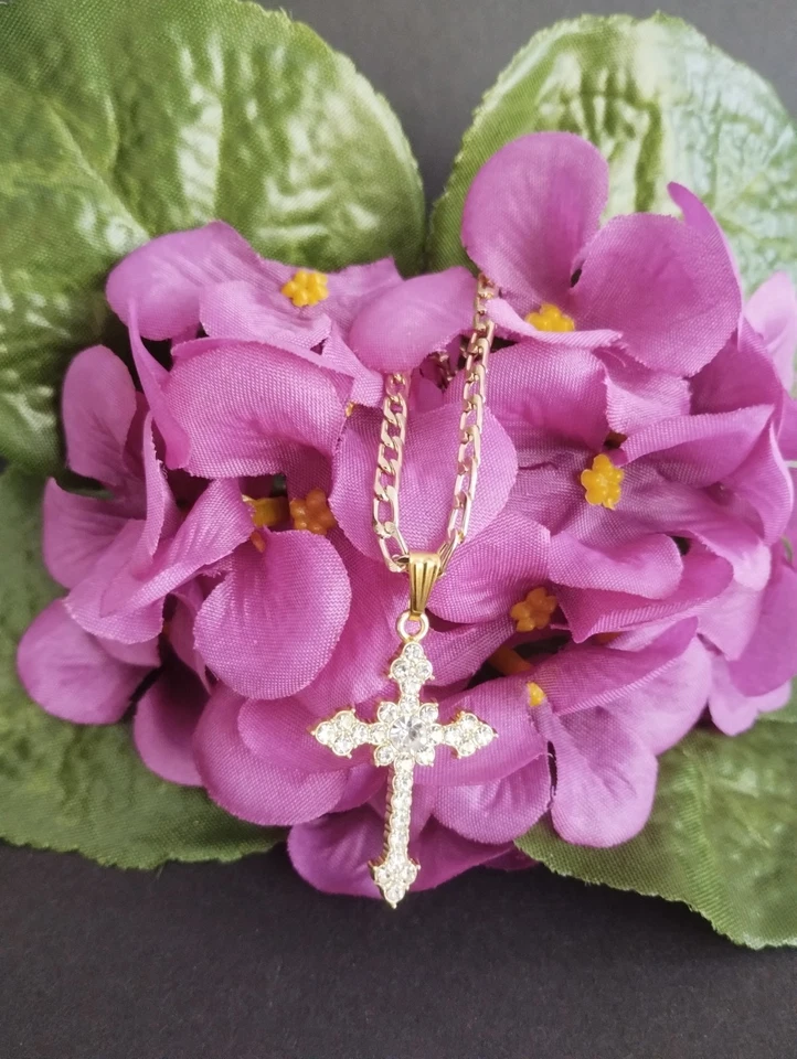 Wunderschöne Kreuz Kette In Goldfarben Ca 50+5 Cm Lang - Bild 1 von 1