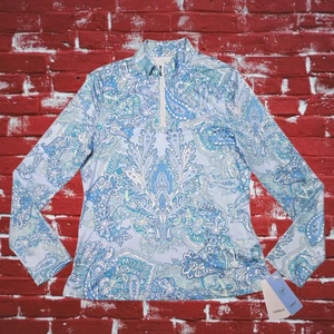NWT Acegolfs Pretty Feminine 1/4 Zip Pullover UPF50+ Womens Small Blue Paisley - Picture 1 of 9