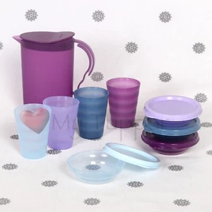 NEW Tupperware Impressions Kids 9 Piece Tea Set Picnic Jug Bowls Purple Blue - Picture 1 of 2
