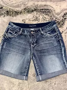 Maurice's Denim Shorts Cuffed Distressed Dark Wash Size 9/10 - Picture 1 of 12