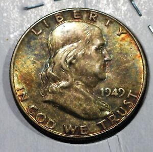 1949 Franklin Silver Half Dollar Lower side of Uncirculated, with Toning  (175)