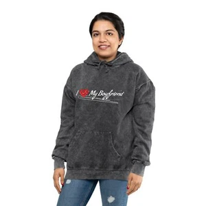 Unisex Mineral Wash Hoodie valentine's day gift 'I love my boyfriend' - Picture 1 of 5