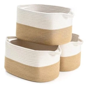 Cotton Rope Woven Storage Basket, Used for Baby Hamper Toy White&Khaki-3PCS - Picture 1 of 7