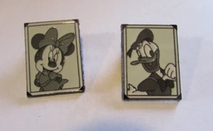 set of 2 Disney pin Minnie Mouse and Donald Duck black and white photograph - Picture 1 of 7