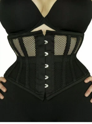 "Corsé Waspie 201 auténtico de malla negra de 28"" deshuesado debajo del busto" Foto 1 de 4