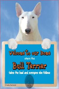 ENGLISH BULL TERRIER dog lead holder sign TERRIERS Welcome to our Home sign dogs