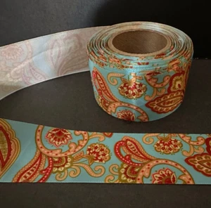 Satinband blau rot orang Paisley 1,5" breit 5 Yards hochwertig kostenloser Versand - Bild 1 von 1