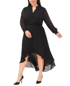 Vince Camuto Women's Plus Size Smocked-Trim High-Low Dress Party Black 2X - Picture 1 of 7