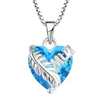 925 Sterling Silver MUM Pendant Necklace 18" Box Chain Simulated Blue Topaz - Image 1 of 4