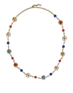 Dolce&Gabbana Women Gold Statement Necklace Brass Crystal Floral Beaded Chain - Picture 1 of 6