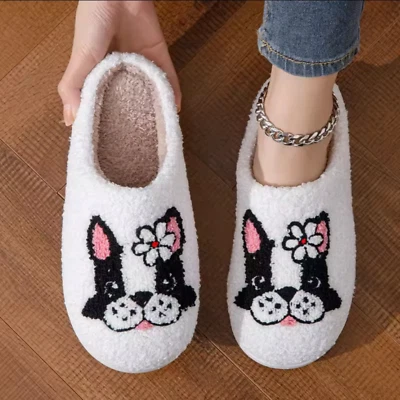 Lindas pantuflas de casa de lana acolchadas de bulldog francés Frenchie para niña talla 5-10 Foto 1 de 3