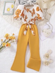 Tween Girl Jumpsuit/Romper With Large Flower Prints And Belt - Picture 1 of 4