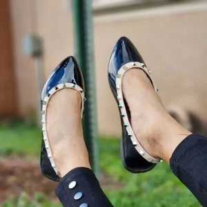 Womens Studded Flat Closed Pointed Toe Sandal Black Color - Picture 1 of 4