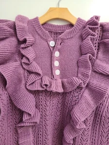 Women's Casual Round Neck Long Sleeves Deep PINK Cable Knit sweater Size S - Picture 1 of 3