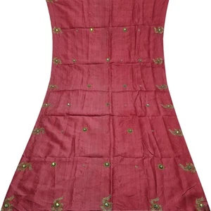 Vintage Pink 100% Pure Silk Hand Embroidered Sari Remnant 5YD Craft Fabric Scrap - Picture 1 of 4