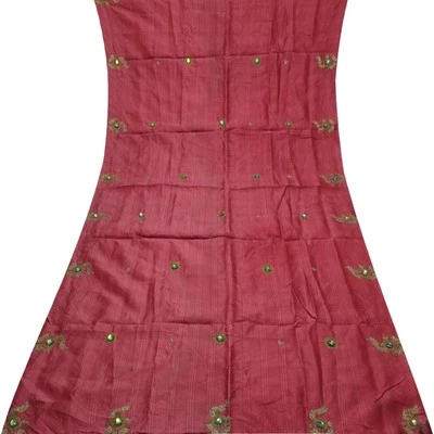 Vintage Pink 100% Pure Silk Hand Embroidered Sari Remnant 5YD Craft Fabric Scrap - Image 1 of 4