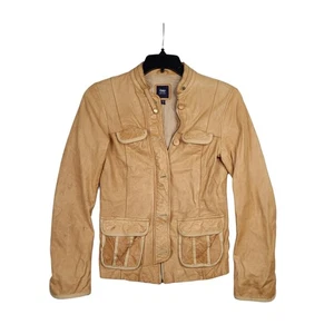 Vintage Gap Leather Jacket Womens Medium Military Girl Moto Distressed 90s Y2K - Picture 1 of 22
