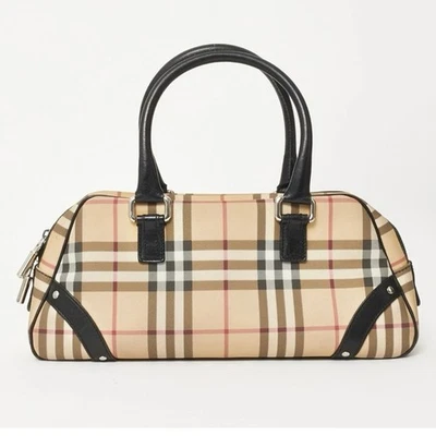 Bolso de mano Burberry vintage beige a cuadros de casa de lona recubierta con tachuelas Bowler Foto 1 de 4