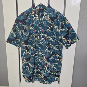 WeSC Oden Koi Fish AOP Japanese Pattern Blue Unisex Shirt Men M Woman L Casual - Picture 1 of 9