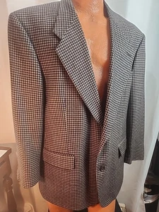 Tallia Uomo Blazer Mens 42R Brown Houndstooth Wool Sport Coat Jacket Classic - Picture 1 of 7