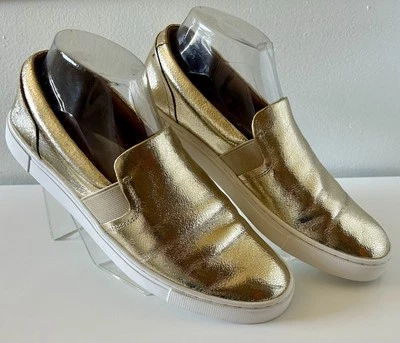 Zapatillas sin cordones Frye Ivy metálicas doradas de cuero texturizado para mujer talla 8,5 M Foto 1 de 4