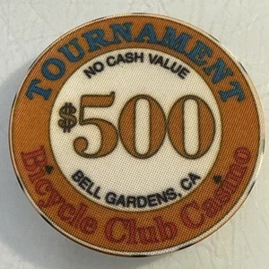 BICYCLE CLUB CASINO $500 TOURNAMENT NCV CASINO CHIP CALIFORNIA COMBINE SHIPPING - Picture 1 of 3