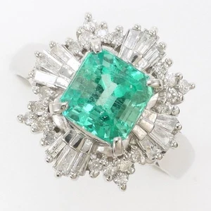 Platinum 900 ring 11 size Emerald 1.66 Diamond About6.1g Free shipping Used - Picture 1 of 9