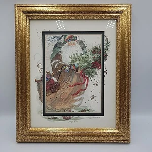 Signierter gerahmter Druck Peggy Abrams Jingle Bells Weihnachten Santa doppelt mattiert - Bild 1 von 5