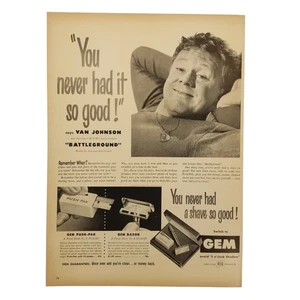 1950 Gem Razor Vintage Print Ad Never Had It So Good Van Johnson In Battleground - Picture 1 of 2
