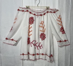 Avenue 26/28 weiß bestickt rosa orange Blumen On/Off Shoulder Hippie Boho - Bild 1 von 18