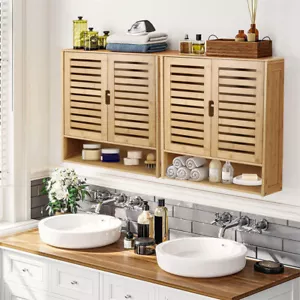 Large Bamboo Bathroom Cabinet Wall Mounted Kitchen Cabinet Cupboard Organizer AU - Picture 1 of 12